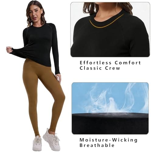 LNJLVI Women's Compression Long Sleeve Shirt - Quick Dry Workout Top & Moisture Wicking Yoga Shirt for Running, Gym, Training(Black,M) — view 4