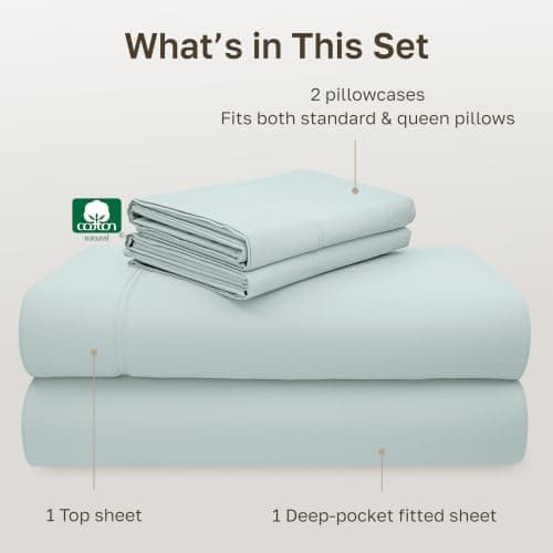 California Design Den 5-Star Hotel Quality 600 Thread Count 100% Cotton Sheets Set - Soft & Smooth Queen Sheet for Bed with Deep Pockets, Quality Beats Egyptian Cotton Claims (Seafoam) — view 3