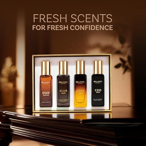 BellaVita Luxury Men's Perfume Gift Set with CEO Man, G.O.A.T., KLUB & OUD | 4 x 20ml (80ml) | Long Lasting Perfume for Men | Citrus, Woody, Patchouli & Caramel Notes | Gift for Father's Day — view 5