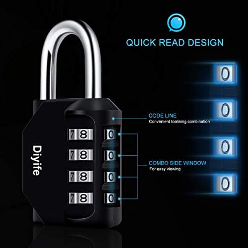 Diyife Combination Padlock, Weatherproof 4 Digit Resettable Locker Lock