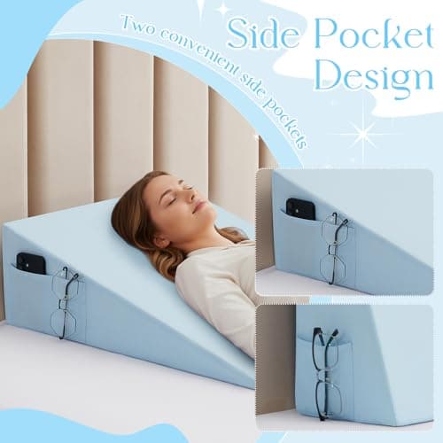 INVGEEXI Baby Blue Bed Wedge Pillow Cover with Side Pocket, Soft & Breathable Microfiber Wedge Pillow Case Cover with Zipper, 24" L x 24" W x 12" H (Pillow Not Include) — view 3