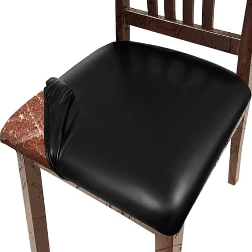 Lufyzora Pu Leather Dining Chair Seat Covers Set of 6, Waterproof Kitchen Chair Covers Stretch Chair Cover for Kitchen/Dining Room/Hotel, Tasteless seat Covers for Chairs (Black - 6 PCS)