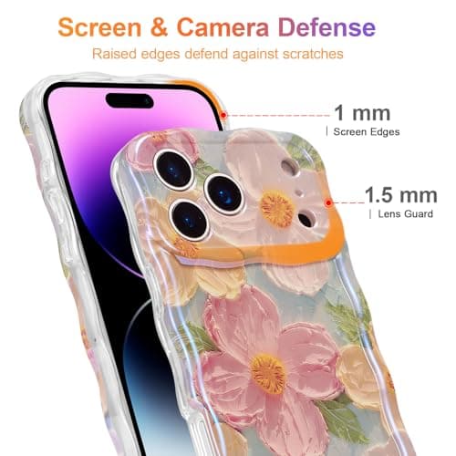 EYZUTAK Case for iPhone 17 Pro Max, Colorful Retro Oil Painting Printed Flower Laser Glossy Pattern Cute Curly Wave Edge Exquisite Phone Cover Stylish Durable TPU Protective Case for Girl Women-Green — view 3