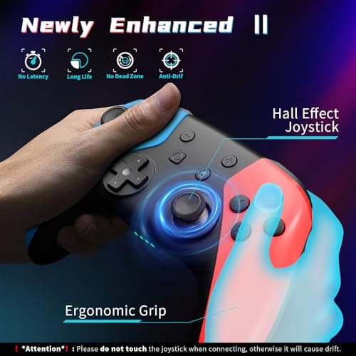 AceGamer 2 Pack Wireless Controller for Nintendo Switch/Lite/OLED/Switch 2, Hall Effect Joystick for Switch 2 Pro Controller with Wake-Up/Turbo/Dual Vibration/Programmable (Red+Blue)