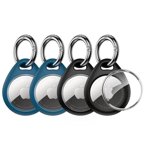 UNBREAKcable Holder for Apple AirTag - 4 Pack [Fit Tightly Design] [Easy to Install] [Hold Air Tag Securely] Waterproof TPU Shell Protective Case with All Metal Keychain Key Ring Clip
