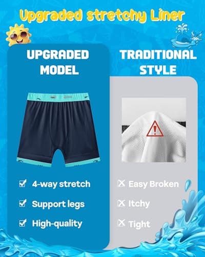 APTRO Boys Swim Trunks with Zipper Pockets & Compression Liner Quick Dry 2 in 1 Beach Shorts, Fish Green, 5-6 Years — view 4
