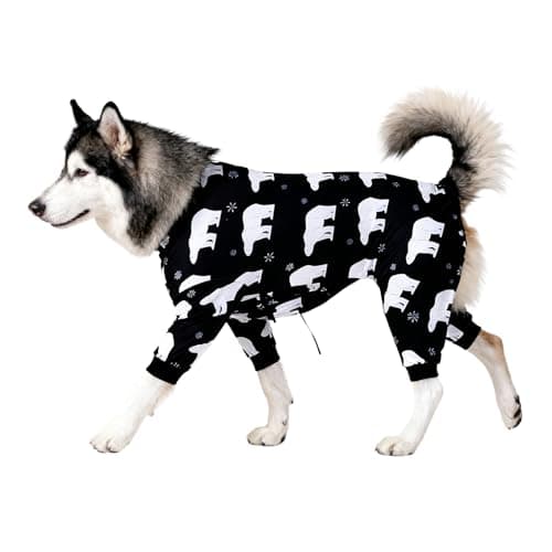 LovinPet Large Dog Onesie, Stretch Cotton Pet Shirts with Animal Print, Full Coverage Dog Clothing Perfect to Prevent Licking Wounds After Surgery for Medium & Large Dogs, Black M