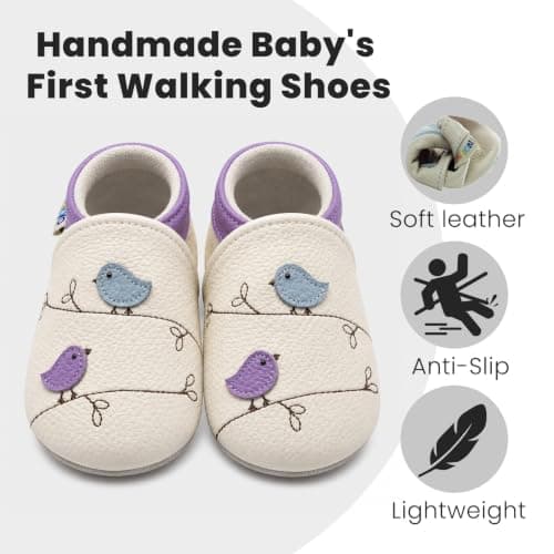 Yalion Soft Sole Leather Baby Shoes First Walking Slippers Cartoon Birds Toddler Infant Shoes(12-18 Months,White) — view 2