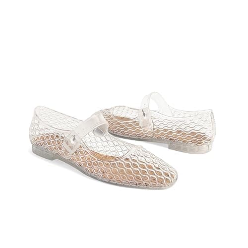 DOEYG Jelly Mary Ballet Flats for Women Jelly Sandals Shoes Women Beach Jellies Mary Jane Flats Ballerina Shoes, Jelly Clear, 9 — view 3