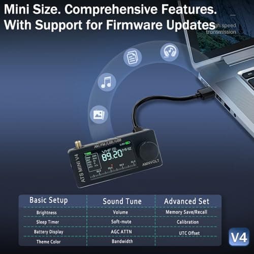 AMNVOLT V4 ATS MINI DSP Radio, Si4732 ESP32-S3 Full-Band Radio with Headphone Amplifier, 1.9" IPS Screen AM/FM/LSB/USB Receiver for Outdoor Adventures, Travel, and Daily Use — view 3