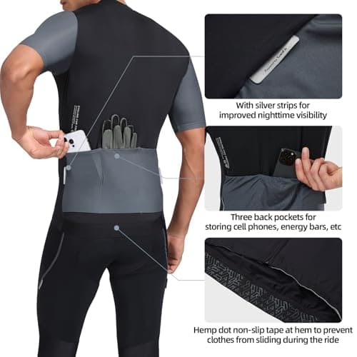 Santic Cycling Jersey Men's Short Sleeve Tops Road Bike Mountain Bike Shirts Bicycle Jacket with Pockets Black X-Large — view 5