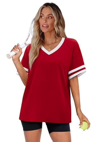 Short Sleeve Shirts for Women Plus Size Fashion Clothing Workout Tops for Women Trendy Spring Oversized Tshirts Womens Tops Dressy Casual Valentine Summer Outfits Cute Womens Clothes T Red XL — view 2