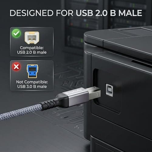Ruaeoda 6ft USB 2.0 Printer Cable, Type A to B Male Scanner Cord, Compatible with HP, Compatible with Canon, Compatible with Epson, DAC - Space Grey — view 2