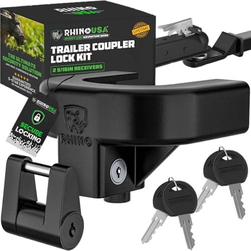 Rhino USA Trailer Hitch Lock Kit Heavy Duty Anti Theft Trailer Coupler Locks for RV, Camper, Trailer, Boat, Caravan - Reinforced Solid Steel Tow Lock for Trailer Tongue (2-5/16")