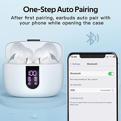 TAGRY Bluetooth Headphones True Wireless Earbuds 60H Playback LED Power Display Earphones with Wireless Charging Case IPX5 Waterproof in-Ear Ear buds with Mic for TV Smart Phone Laptop Computer Sports — view 4