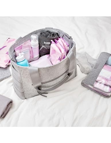 Frida Mom Hospital Packing Kit for Labor, Delivery, & Postpartum | Nursing Gown, Socks, Peri Bottle, Disposable Underwear, Ice Maxi Pads, Pad Liners, Perineal Foam, Toiletry Bag (15 PIECE GIFT SET)