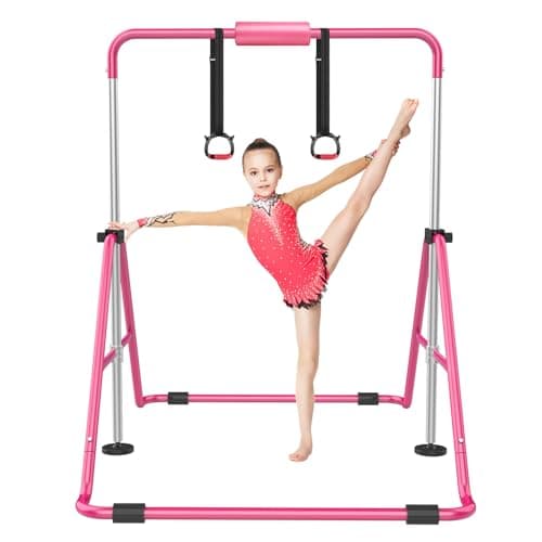 RINREA Gymnastic Bars for Kids with Adjustable Height, Folding Gymnastic Training Kip Bar, Junior Expandable Horizontal Monkey Bar for Home