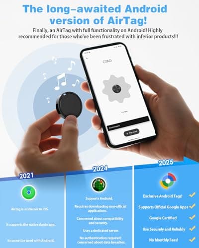 Air Tags for Android,Air Tags-1 Pack Android,Android Tracker Tags,2 Year Battery Life,Google Find Trackers for Google'S Find Hub App,IP65 Waterproof Luggage Tracker Android for Keys,Wallets,Luggage