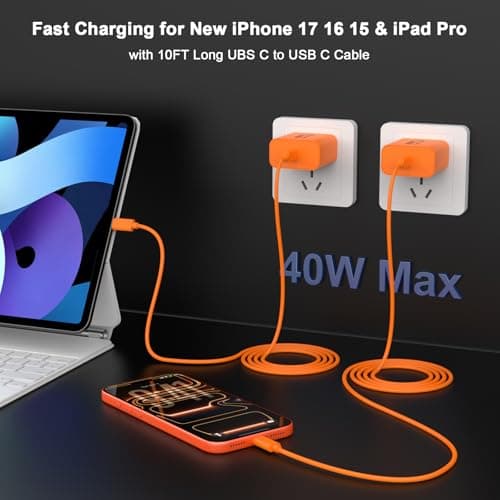[Apple MFi Certified] iPhone 17 Pro Max Charger Fast Charging, 40W USB C Charger Block with 10FT Extra Long Type C Charging Cable Cord for iPhone 17/17 Pro/17 Pro Max/Air/16 15 Pro Max, Galaxy, Pixel — view 5