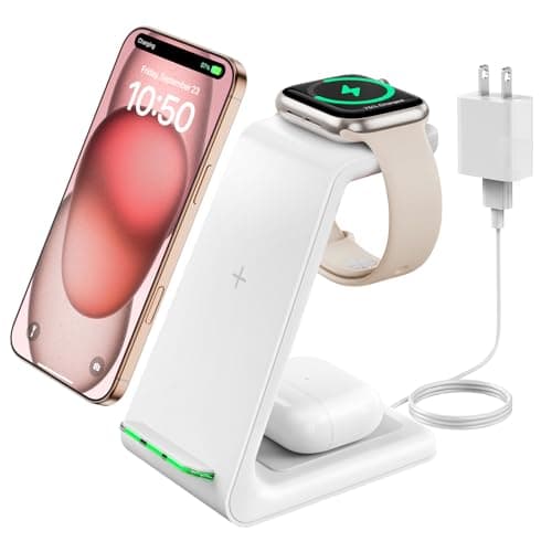 Wireless Charging Stand, GEEKERA 3 in 1 Wireless Charger Dock Station for iPhone 17 16 15 14 13 12 11 Pro Max Plus/X/8 Series, Apple Watch Ultra/11/10/9/SE/8/7/6/5/4/3/2, AirPods Pro/4/3/2