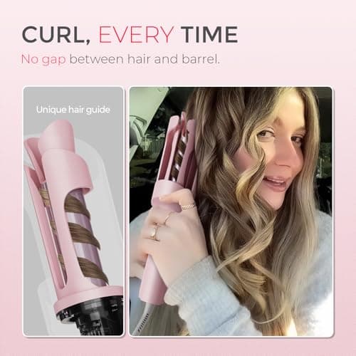 TYMO Automatic Rotating Curling Iron - TYMO CURLPRO Beach Waves Curling Wand, Portable Hair Curler, 500 Million Ionic, Dual Voltage & Lightweight for Travel, Ceramic Coating, 1 Inch, Pink — view 3