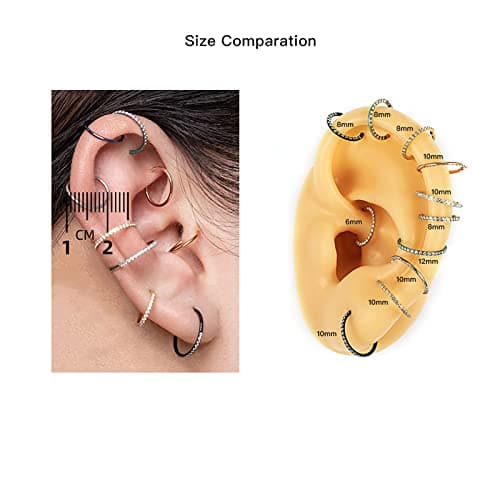 Yrogcu 316L Stainless-Steel Seamless Double-Ring Hinged Nose-Hoop With CZ 18G 8mm Lip Ear Cartilage Clicker Septum Eyebrow Daith Rook Tragus Segment Earrings — view 4