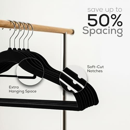 Utopia Home Velvet Hangers 20 Pack – Premium Hangers with Tie Bar - Black — view 6