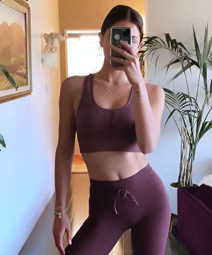 SEASUM Women's Longline Sport Bra Seamless Yoga Crop Top Medium-Low Support Workout Bra, #1 Grape Purple, Medium — view 2