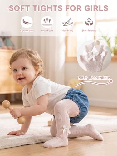 Miipat Baby Girl Tights Toddler Footed Leggings Bowknot Mesh Lace Stockings 2 Pack Little Kids Hollow Pantyhose(WhitePinkBowTie,6-12M) — view 2