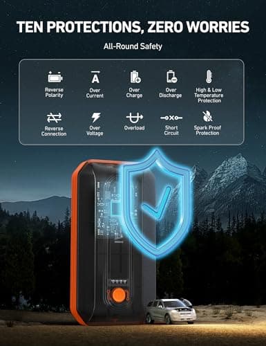 AstroAI B8 Booster Pack Jump Starter for Car Battery (Up to 9L Gas/7L Diesel) Portable Battery Booster with 10 Protections, 18W Quick Charger Power Pack, 3-Mode LED Light, Jumper Cables, 3000A, Orange — view 5