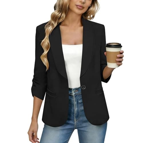 Black Blazer Women, Spring Blazers for Women Business Casual Lapel Collar Long Sleeve Open Front Work Office Suit Jackets Fall Light Outfits 2026 Black M