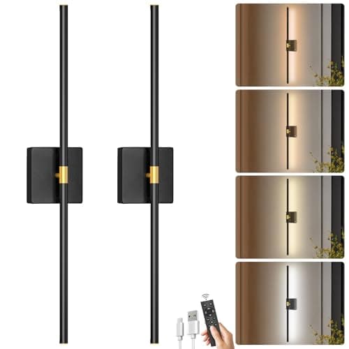 Yogaret Battery Operated Wall Sconces Set of 2,10000mAh Rechargeable Wireless Wall Lights with Remote,360°Rotate Magnetic Wall Lamps,Dimmable Sconces Wall Lighting for Bedroom,Mirror,Living Room,32in