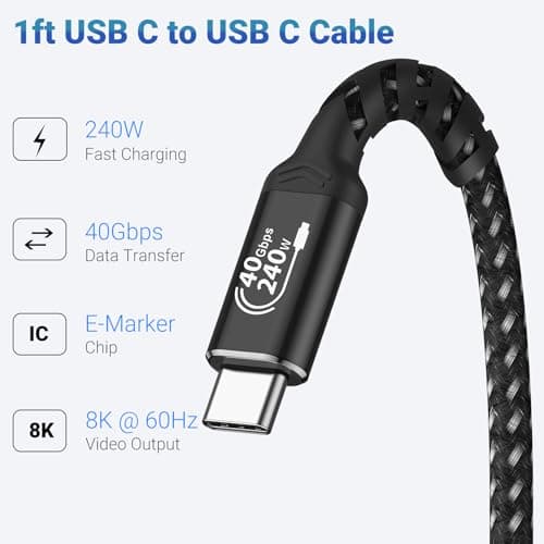 JBTOP 40Gbps USB 4.0 for Thunderbolt 4 Cable 1ft(2packs) 240w USB pd Cable
