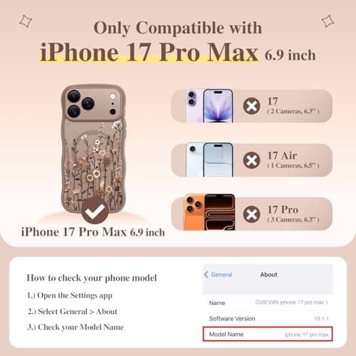GVIEWIN for iPhone 17 Pro Max Case Compatible with MagSafe [Curly Wave Edge][Full Camera Protection] Floral Translucent Shockproof Magnetic Women Phone Case for 17 Pro Max, Floratopia/Brown