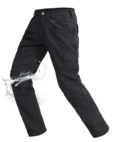 Rapoo Cargo Pants for Men Water Resistant Hiking Work Tactical Military Army Casual Pants for Men Many Pockets Mens Ripstop Lightweight Construction Carpenter Pants Black 30Wx32L