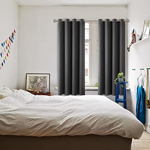BGment Blackout Curtains 2 Panels for Bedroom - Black Out Curtains 63 Inches Long Window Room Darkening Grommet Thermal Insulated Curtains, 52 Inch Wide Each, Dark Grey