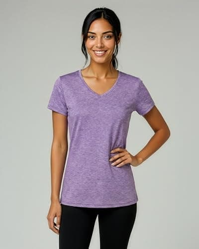 Real Essentials 5 Pack: Women's Dry-Fit Short Sleeve V Neck T Shirt Workout Fitness Yoga Top Tee, Set 7, L