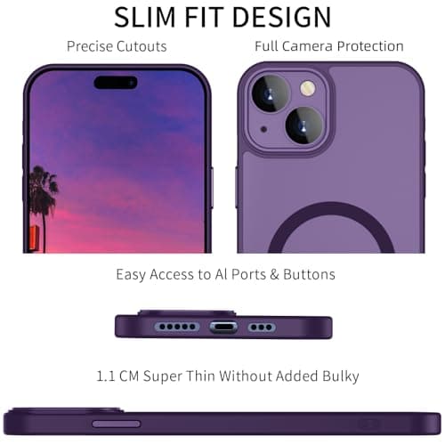 Phone Case for iPhone 14 Plus Case Compatible with MagSafe, YUANDMI Case for iPhone 14 Plus Magnetic Slim Thin Translucent Matte Back Shockproof Anti-Yellow Protective Cover Case Dark Purple — view 2