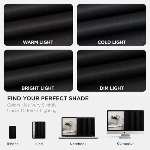 Joydeco Blackout Curtains 63 Inchs Long 52 Wide Black Out Curtains 2 Panels, Thermal Insulated Long Curtain& Drapes, Room Darkening Grommet Drapes for Living Bedroom Window (W52 x L63 Inch, Black) — view 5