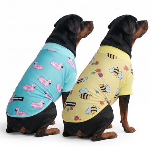 Spark Paws Sunblock Dog T-Shirt, SPF30 Protection, Lightweight Breathable Quick Dry for Dogs with Sensitive Skin - Bees & Flamingo (Set of 2) - Size 4XL