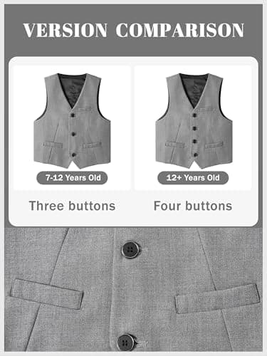 LOLANTA Youth Boys Vest Classic Fit V Neck 3 Buttons Church Clothes Dress Waistcoat with Pockets (Grey, 7-8 Years) — view 5