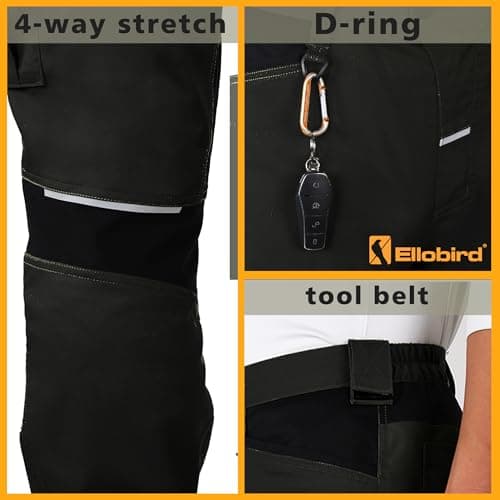 Ellobird Men's Construction Work Utility Pants Relaxed Fit Stretch Flex Cordura Double Knee Reinforcement Carpenter Cargo,(Black Knight,34W x 32L) — view 4