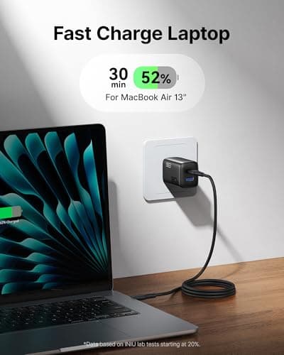 INIU Mini USB C Charger, 30W GaN Fast Charging ETL Certified Wall Adapter Block with Smart Phone Protection, Dual Port with 5ft Type C Cable for iPhone 17 iPad Samsung Google Switch etc [2-Pack Black] — view 5