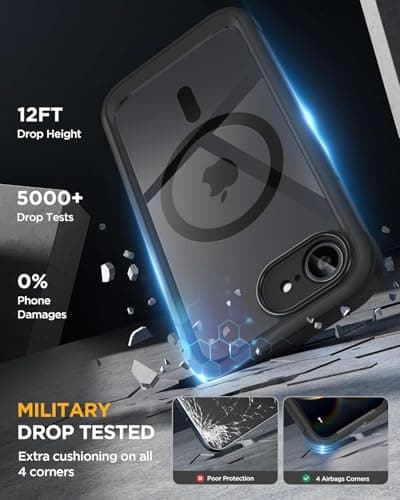 Miracase for iPhone 17e Case & iPhone 16e Case, Full-Body Phone with Built-in Glass Screen Protector, [Magnetic with MagSafe] Military Drop Proof 17 E/ 16 E Cover Bumper 6.1 inch, Black — view 3