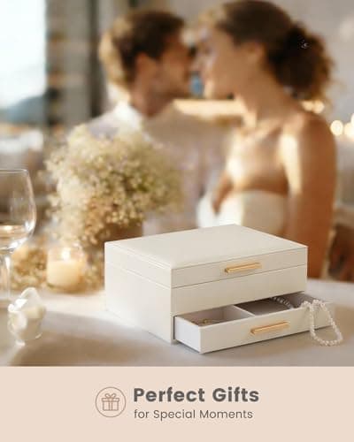 Lolalet 2-Layer Jewelry Box Organizer Holder for Women Girls Mom -Beige