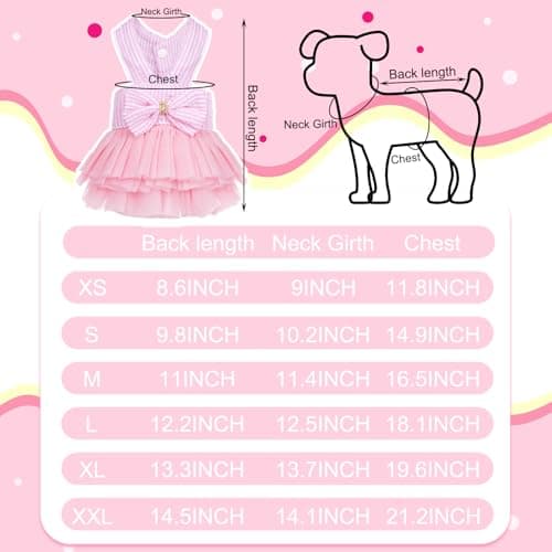 choyaxo Pink Dog Dress Cute Bowknot Tutu Pet Dress Summer Pet Clothe for Puppy Small Cats