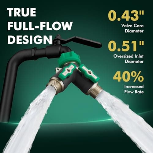 Restmo Heavy Duty 2 Way Y Garden Hose Splitter, Full Metal Body Full Flow Hose Splitter with Oversized Ball Valve, Extended Lever 3/4" GHT Outdoor Faucet Spigot Adapter for Garden Watering RV, Green