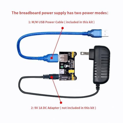 REXQualis Electronics Basic Kit w/Power Supply Module, Breadboard, Jumper Wire, LED,Resistor, comes with more than 300pcs sensors and components for fun and simple electronic projects. — view 4