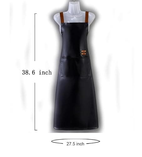 GEMBITYFUL Black Waterproof Apron Large Pocket PU Material Waterproof Oil-proof Dust-proof Apron Slim Apron Length 38.6 inch — view 7