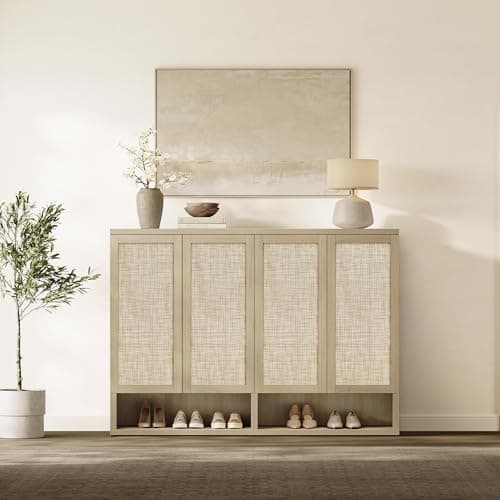 SICOTAS 65.6" Wide Rattan Shoe Storage Cabinet for Entryway with Doors — view 5